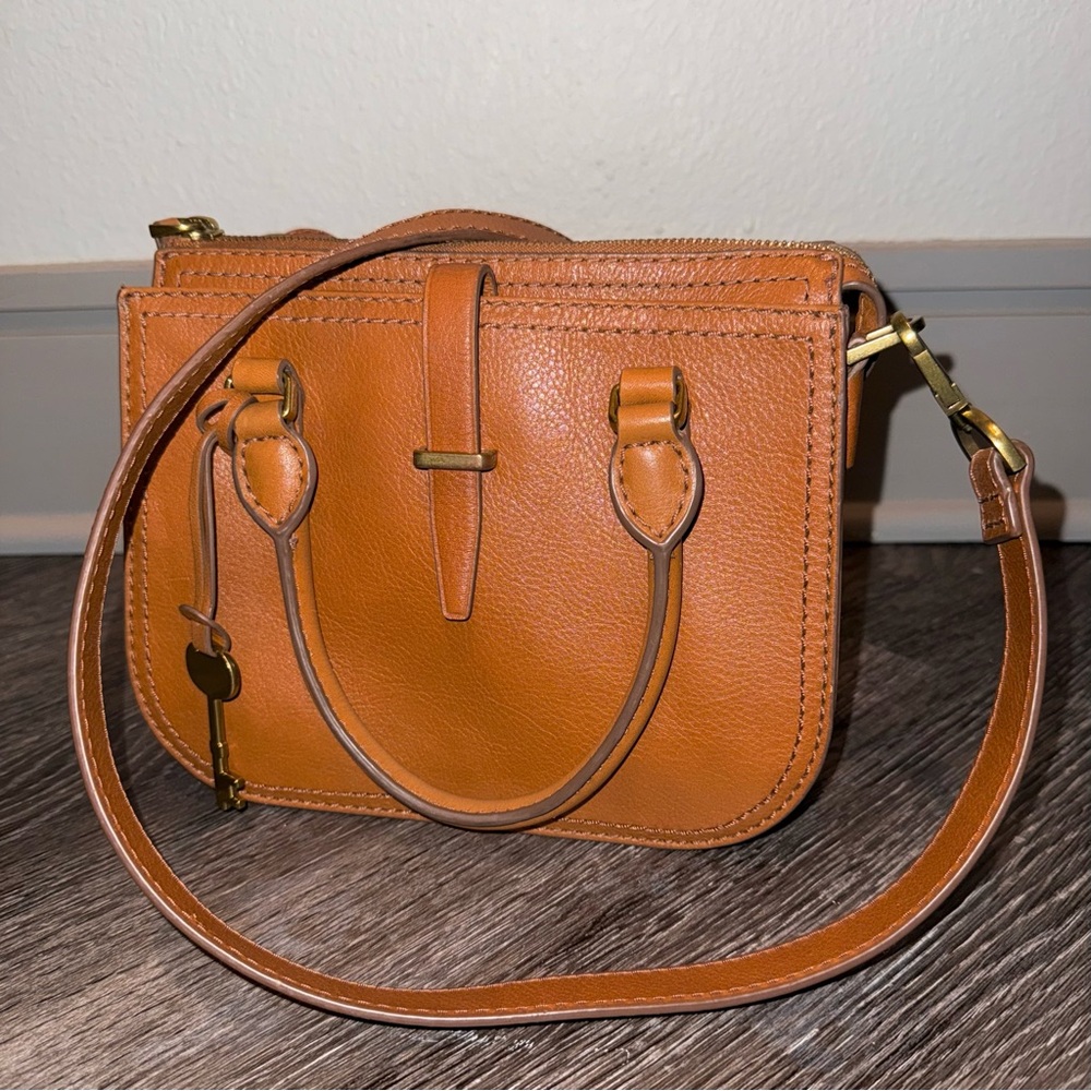 Fossil Ryder Leather Mini Satchel in a cognac tan color - Picture 3 of 6